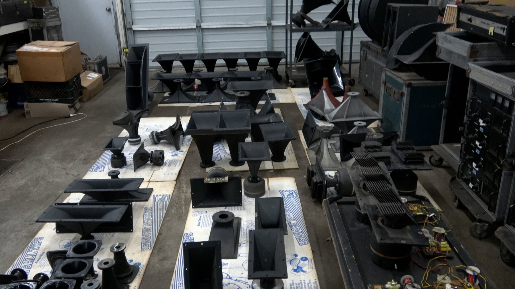 Horn collection laid out for documentation